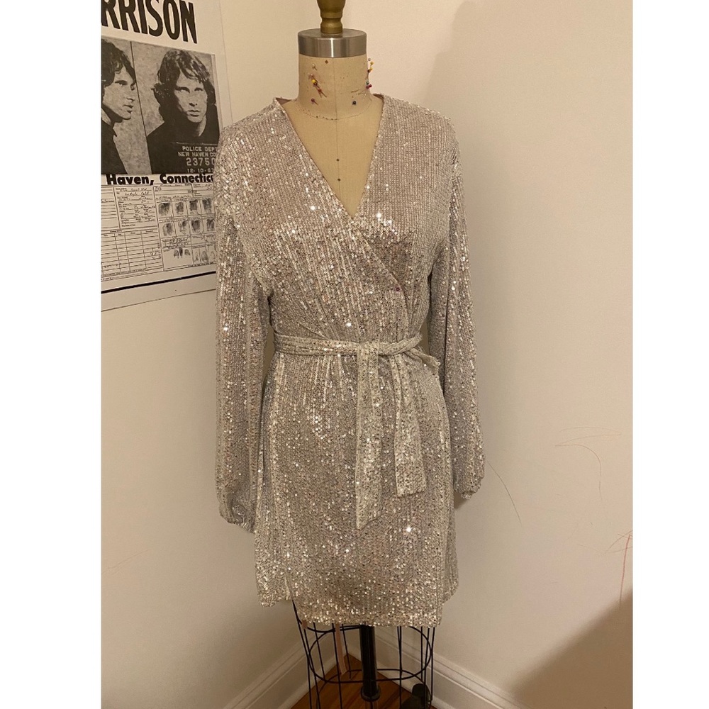 Silver sequins wrap dress